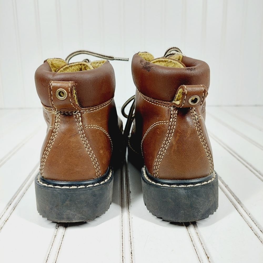 GAP Brown Leather Lace Up Kids Statement Stitching Comfy Boots A276 - Picture 6 of 12
